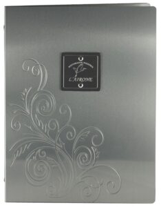 Gran Menu Kappa Dek aluminijske korice – luksuzni jelovnik s ugraviranim cvjetnim ornamentom za restorane i hotele